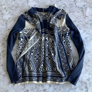 Lucky brand 🍀 Navy blue and creme wrap sweater